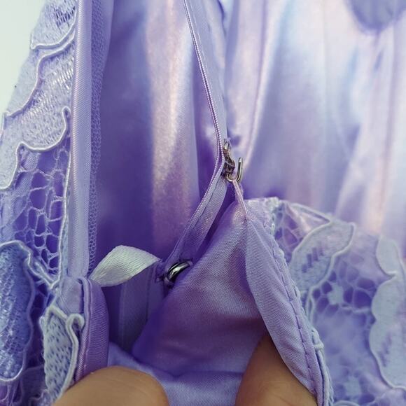 EVA USA Lavender Purple Chiffon Lace Full Length Maxi High Neck Bridesmaid Dress - Picture 10 of 15